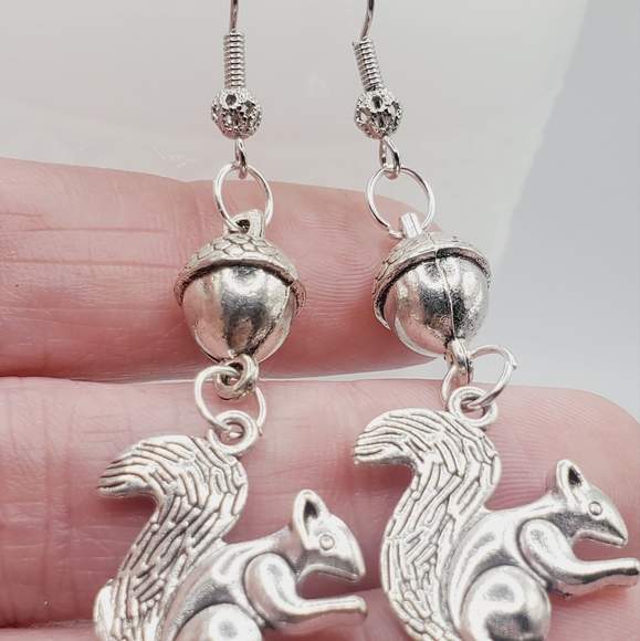 18k gold squirrel acorn earrings handmade silver plated 3D fall Thanksgiving new - Picture 6 of 9